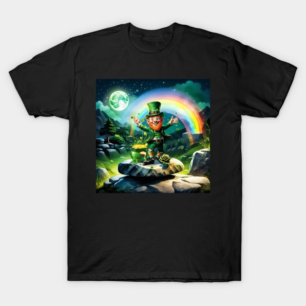 Funny happy  leprechaun with rainbow T-Shirt by Nicky2342